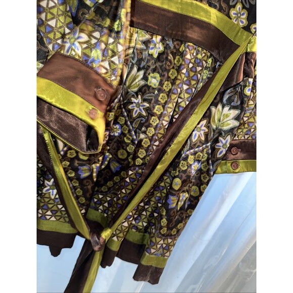 Nicole Miller Tunic Top Sz 10 Aztec Tribal Satin Blouse Pintuck 90's Y2K Style - Picture 8 of 14